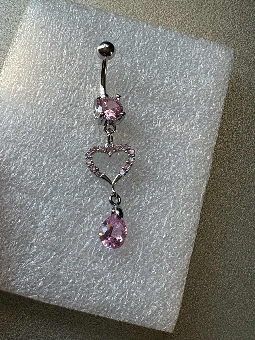 Belly Ring-Dangling Pink Atone Belly Button Rings 14G Stainless Steel Heart